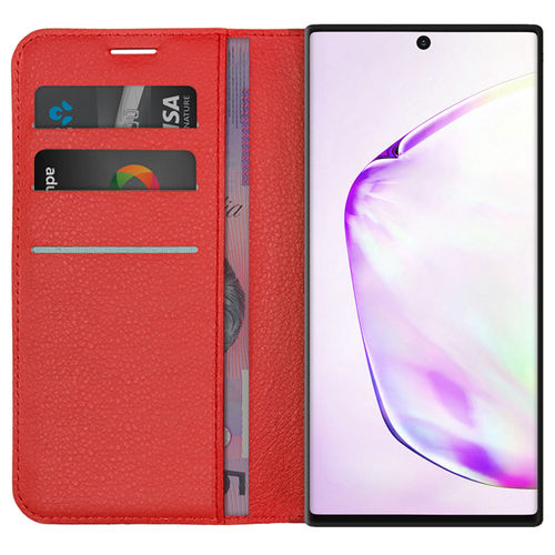 Leather Wallet Case & Card Holder Pouch for Samsung Galaxy Note 10+ (Red)